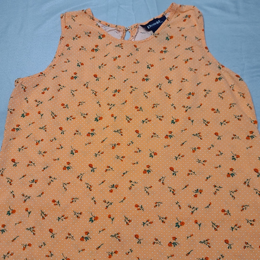 Denim & Co Floral Maxi Dress‎ Womens Large Peach Polka Dot Sleeveless Boho